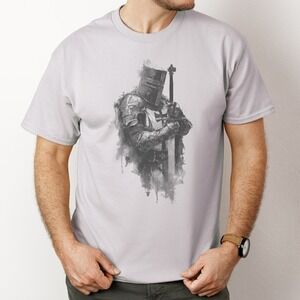 Armored Warrior Watercolor Graphic Tee Black and Gray Art
